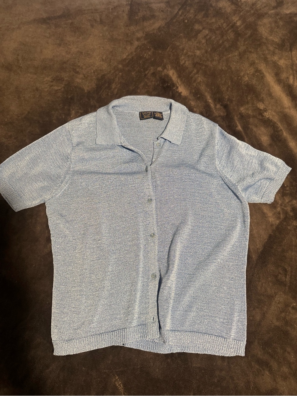 Laura Scott Pale Blue Short-Sleeve Button Front Knit Shirt